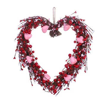 VioletEverGarden Valentine’s Day Wreath - 15” Heart Shaped Decoration with Red Berries for Every...