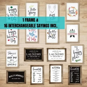 Farmhouse Signs For Laundry Room Or Kitchen Wall Decor - Rustic Wooden Frame Comes with 16 Interchangeable Sayings - The Perfect Home Decoration Accessories For Your Laundry Room or Kitchen