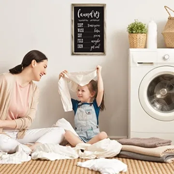 Farmhouse Signs For Laundry Room Or Kitchen Wall Decor - Rustic Wooden Frame Comes with 16 Interchangeable Sayings - The Perfect Home Decoration Accessories For Your Laundry Room or Kitchen