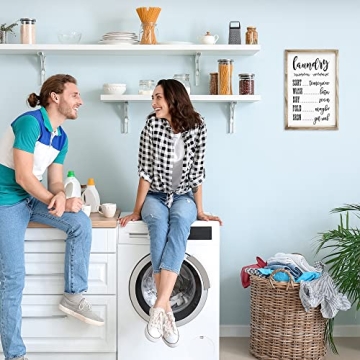 Farmhouse Signs For Laundry Room Or Kitchen Wall Decor - Rustic Wooden Frame Comes with 16 Interchangeable Sayings - The Perfect Home Decoration Accessories For Your Laundry Room or Kitchen