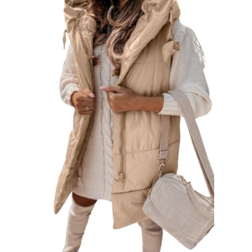 Danedvi Women's Winter Hooded Puffer Vest Side Zip up Casual Sleeveless Long Coats Jacket