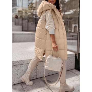 Danedvi Women's Winter Hooded Puffer Vest Side Zip up Casual Sleeveless Long Coats Jacket