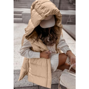 Danedvi Women's Winter Hooded Puffer Vest Side Zip up Casual Sleeveless Long Coats Jacket