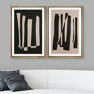 SIGNWIN Framed Canvas Print Wall Art Set Black Brown Geometric Polygon Stripes Abstract Shapes Illustrations Modern Art Minimal Boho Relax/Calm for Living Room, Bedroom, Office - 24"x36"x2 Natural