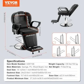 VEVOR Barber Chair 360° Swivel Heavy-Duty Design