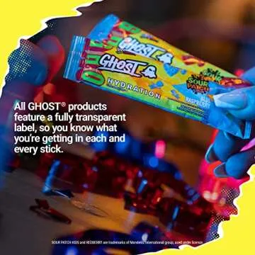 GHOST Hydration Packets, Sour Patch Kids Blue Raspberry, 24 Sticks, Electrolyte Powder - Drink Mix Supplement with Magnesium, Potassium, Calcium, Vitamin C - Vegan, Free of Soy, Sugar & Gluten