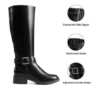 DREAM PAIRS Women's Knee High Riding Boots Comfortable Low Chunky Heel Boots Side Zipper Round Toe C...