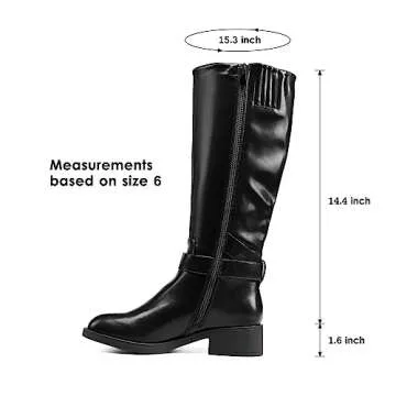 DREAM PAIRS Women's Knee High Riding Boots Comfortable Low Chunky Heel Boots Side Zipper Round Toe Casual Classic Ranching Boots,Size 8,BLACK-OIL SKIN,SDKB2307W