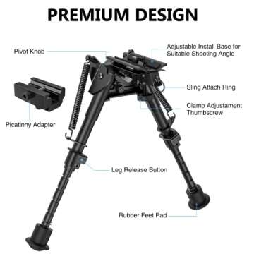 CVLIFE Bipod for Rifle Bipod Pivot Tilt Bipod with Swivel Stud and Detachable S Lock Lever for Rifle Stability and Target Shooting (Aluminum, 13.5-27")