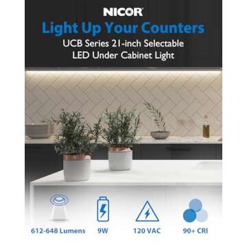 Nicor 21” LED Direct Wire Under Cabinet Light - Dimmable LED Lighting with Color Selector
