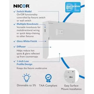 Nicor 21” Dimmable LED Under Cabinet Light - 2700K-5000K