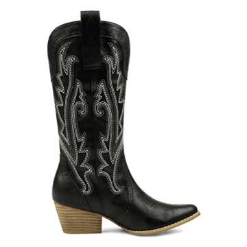 Zzheels Women Mid-calf Cowboy Boots Pointy Toe Boots Embroidered Western Cowgirl Boots Chunky Heels ...
