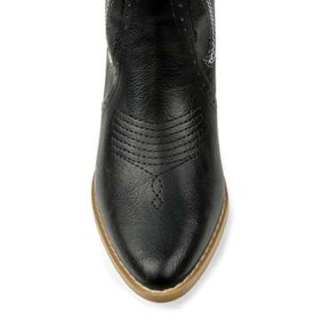 Zzheels Women Mid-calf Cowboy Boots Pointy Toe Boots Embroidered Western Cowgirl Boots Chunky Heels Black Matte US6.5