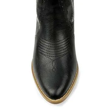 Zzheels Women Mid-calf Cowboy Boots Pointy Toe Boots Embroidered Western Cowgirl Boots Chunky Heels Black Matte US6.5