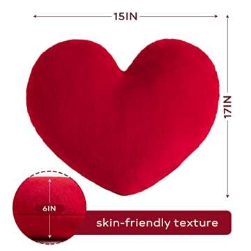 Ashler Red Heart Pillow - Faux Fur Rabbit 3D Kids' Room Decor, Soft Decorative Cushion for Sofas, Bedrooms & Living Spaces 15 X 17 Inch