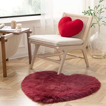 Ashler Red Heart Pillow - Faux Fur Rabbit 3D Kids' Room Decor, Soft Decorative Cushion for Sofas, Bedrooms & Living Spaces 15 X 17 Inch