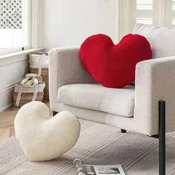 Ashler Red Heart Pillow - Faux Fur Rabbit 3D Kids' Room Decor, Soft Decorative Cushion for Sofas, Bedrooms & Living Spaces 15 X 17 Inch