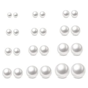 Hypoallergenic Pearl Stud Earrings Set - 12 Pairs for Girls & Women