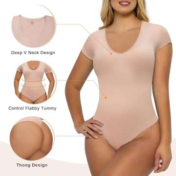 SHAPERX Scoop Neck Bodysuit for Women Seamless Tummy Control Shapewear Thong Sculpting Body Shaper,S...