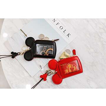 YIEASDA Travel Neck Pouch, Cute Small Fashion Student ID Card Case Holder Coin Wallet Purse for Women/Girls/Children (Black+Red)