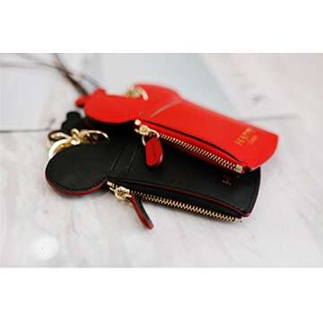 YIEASDA Travel Neck Pouch, Cute Small Fashion Student ID Card Case Holder Coin Wallet Purse for Women/Girls/Children (Black+Red)
