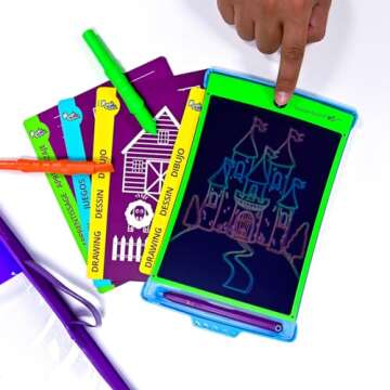Boogie Board New Magic Sketch Reusable Kids’ Creativity Kit with Carry Case, Colorburst Drawing Pad, Stylus and Texture Tools, Double-Sided Templates for Drawing, Writing, and Tracing, Ages 4+