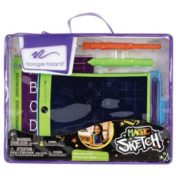 Boogie Board New Magic Sketch Reusable Kids’ Creativity Kit with Carry Case, Colorburst Drawing Pad, Stylus and Texture Tools, Double-Sided Templates for Drawing, Writing, and Tracing, Ages 4+