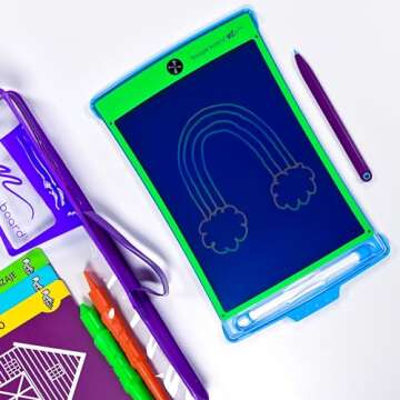 Boogie Board New Magic Sketch Reusable Kids’ Creativity Kit with Carry Case, Colorburst Drawing Pad, Stylus and Texture Tools, Double-Sided Templates for Drawing, Writing, and Tracing, Ages 4+