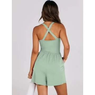 Caracilia Womens Athletic Romper Summer Casual Workout Running Jumpsuits One Piece Gym Yoga Outfits Beach Vacation Clothes Green