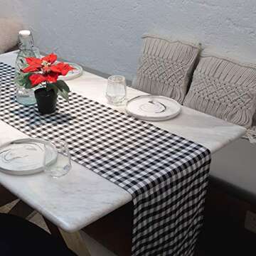 GuildreyTex Gingham Table Runner, Machine Washable, Non-Wrinkle, Fashions Farmhouse Living Black & White Checker Home Decorative, 14 X 72 Inch