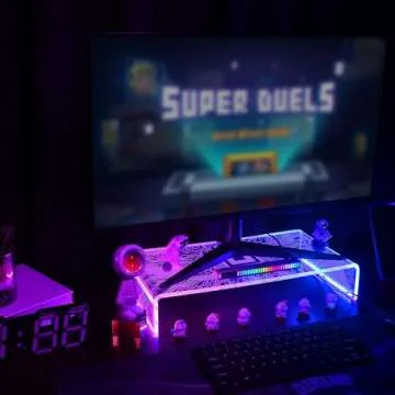 CoolGift Mart Light Up Monitor Stand Riser, Acrylic Computer Stand with PCB Pattern Blue Pink LED Lights for Desktop Laptop, Gifts for Boys Girls Gamers