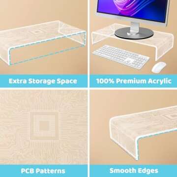 CoolGift Mart Light Up Monitor Stand Riser, Acrylic Computer Stand with PCB Pattern Blue Pink LED Lights for Desktop Laptop, Gifts for Boys Girls Gamers