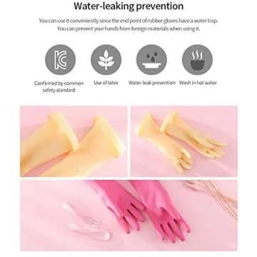HOMSSEM Kids Waterproof Household Natural Rubber Latex Cleaning Wash Gloves (Pink+Ivory 2Pack)