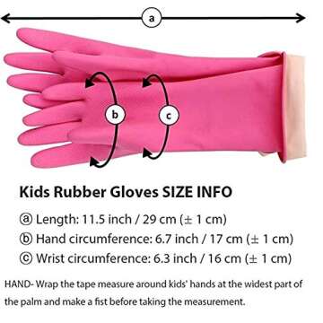 HOMSSEM Kids Waterproof Household Natural Rubber Latex Cleaning Wash Gloves (Pink+Ivory 2Pack)