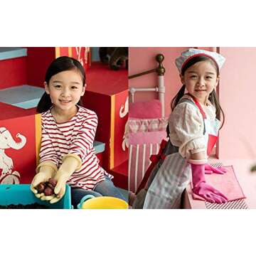 HOMSSEM Kids Waterproof Household Natural Rubber Latex Cleaning Wash Gloves (Pink+Ivory 2Pack)