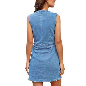 LookbookStore Women Denim Dresses Casual Summer Blue Sleeveless Dress for Women V Neck Button Down D...