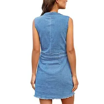 LookbookStore Women Denim Dresses Casual Summer Blue Sleeveless Dress with Pockets