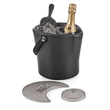 Polder Chill Station for Wine, Champagne, Spirits and More, Separate Area for Fresh Ice, Ice Bucket, Double Wall Insulated, Ice Scoop Included, Silicone bottle-wiping ring