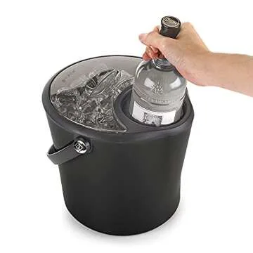 Polder Chill Station for Wine, Champagne, Spirits and More, Separate Area for Fresh Ice, Ice Bucket, Double Wall Insulated, Ice Scoop Included, Silicone bottle-wiping ring