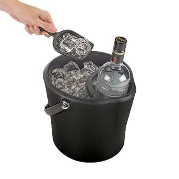 Polder Chill Station for Wine, Champagne, Spirits and More, Separate Area for Fresh Ice, Ice Bucket, Double Wall Insulated, Ice Scoop Included, Silicone bottle-wiping ring