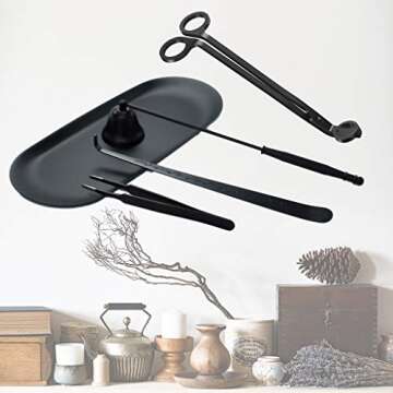 Candle Wick Trimmer, Candle Accessories Set 6 in 1 - Candle Snuffer, Wick Trimmer, Wick Dipper, Tweezers, Storage Bag and Plate Tray