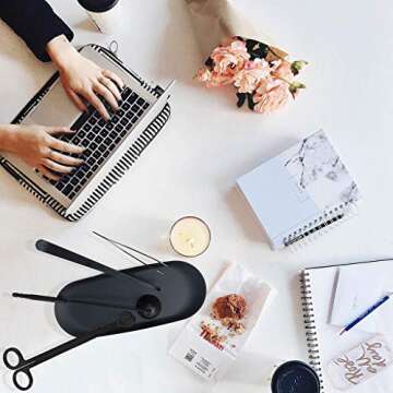 Candle Wick Trimmer, Candle Accessories Set 6 in 1 - Candle Snuffer, Wick Trimmer, Wick Dipper, Tweezers, Storage Bag and Plate Tray