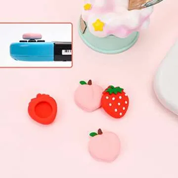 DLseego Strawberry & Peach Thumb Grips Caps for Switch Lite/Switch/Switch OLED Cute Fruit Soft Silicone Joystick Button Caps Analog Joy Con Stick Protective Cover - Red and Pink (4PCS)