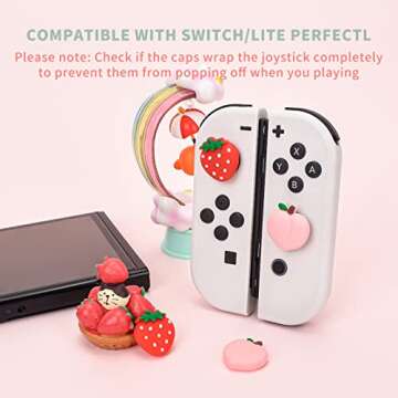 DLseego Strawberry & Peach Thumb Grips Caps for Switch Lite/Switch/Switch OLED Cute Fruit Soft Silicone Joystick Button Caps Analog Joy Con Stick Protective Cover - Red and Pink (4PCS)
