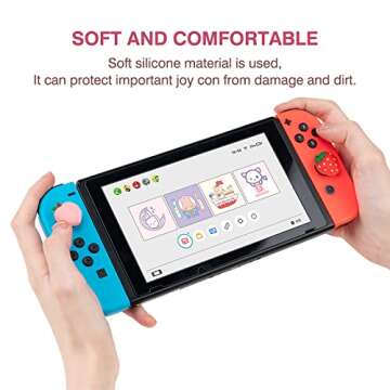 DLseego Strawberry & Peach Thumb Grips Caps for Switch Lite/Switch/Switch OLED Cute Fruit Soft Silicone Joystick Button Caps Analog Joy Con Stick Protective Cover - Red and Pink (4PCS)