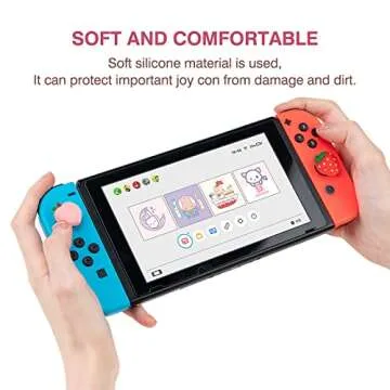 DLseego Strawberry & Peach Thumb Grips Caps for Switch Lite/Switch/Switch OLED Cute Fruit Soft Silicone Joystick Button Caps Analog Joy Con Stick Protective Cover - Red and Pink (4PCS)