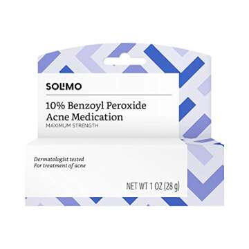 Amazon Brand - Solimo 10% Benzoyl Peroxide Acne Medication, Maximum Strength, Dermatologist Tested, 1 Fluid Ounce (Pack of 4)