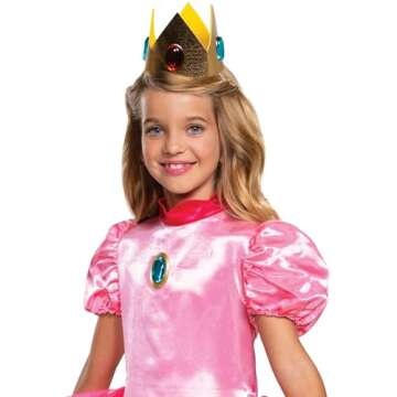 Disguise Princess Peach Costume Dress, Nintendo Super Mario Bros Deluxe Dress Up Outfit for Girls, Kids Size Small (4-6x), Pink