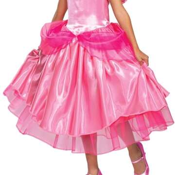 Disguise Princess Peach Costume Dress, Nintendo Super Mario Bros Deluxe Dress Up Outfit for Girls, Kids Size Small (4-6x), Pink
