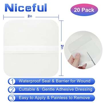 Niceful 20 Packs Hydrocolloid Bandages 2x2, HSA FSA Eligible Hydrocolloid Dressing, Small Hydrocollo...